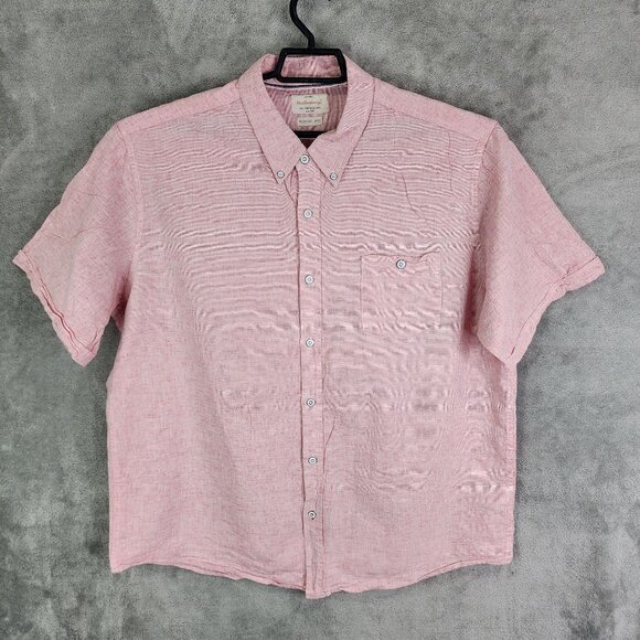 Mens Red White Weatherproof Vintage Shirt Button Up Short Sleeve Linen Blend XL - Picture 2 of 8